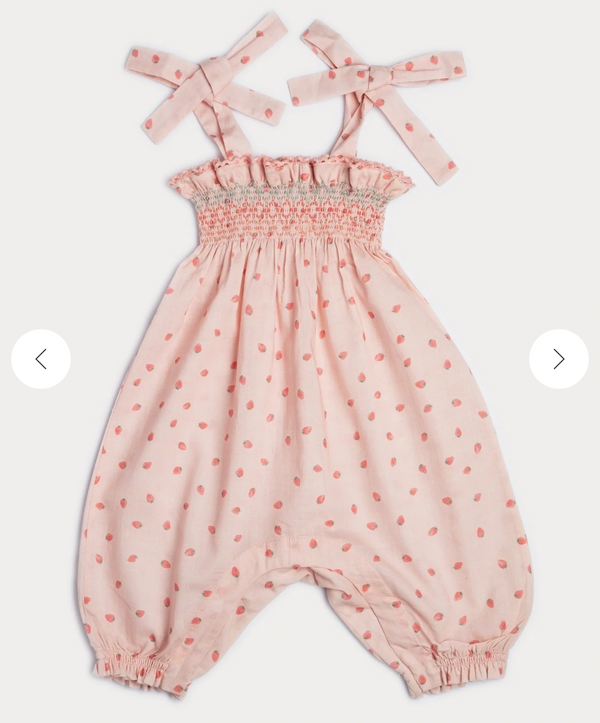 Audrey Smocked Romper, Strawberry