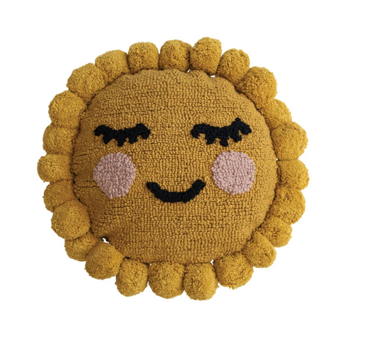 12" Round Tufted Sun Shaped Pillow