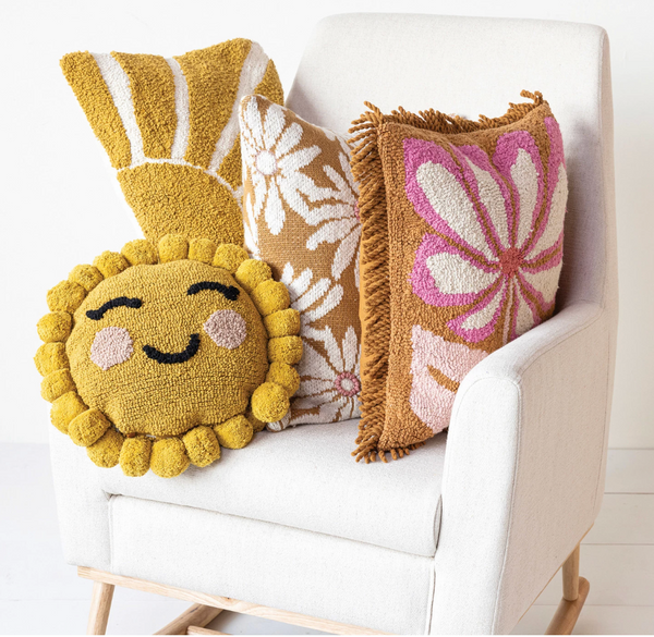 12" Round Tufted Sun Shaped Pillow