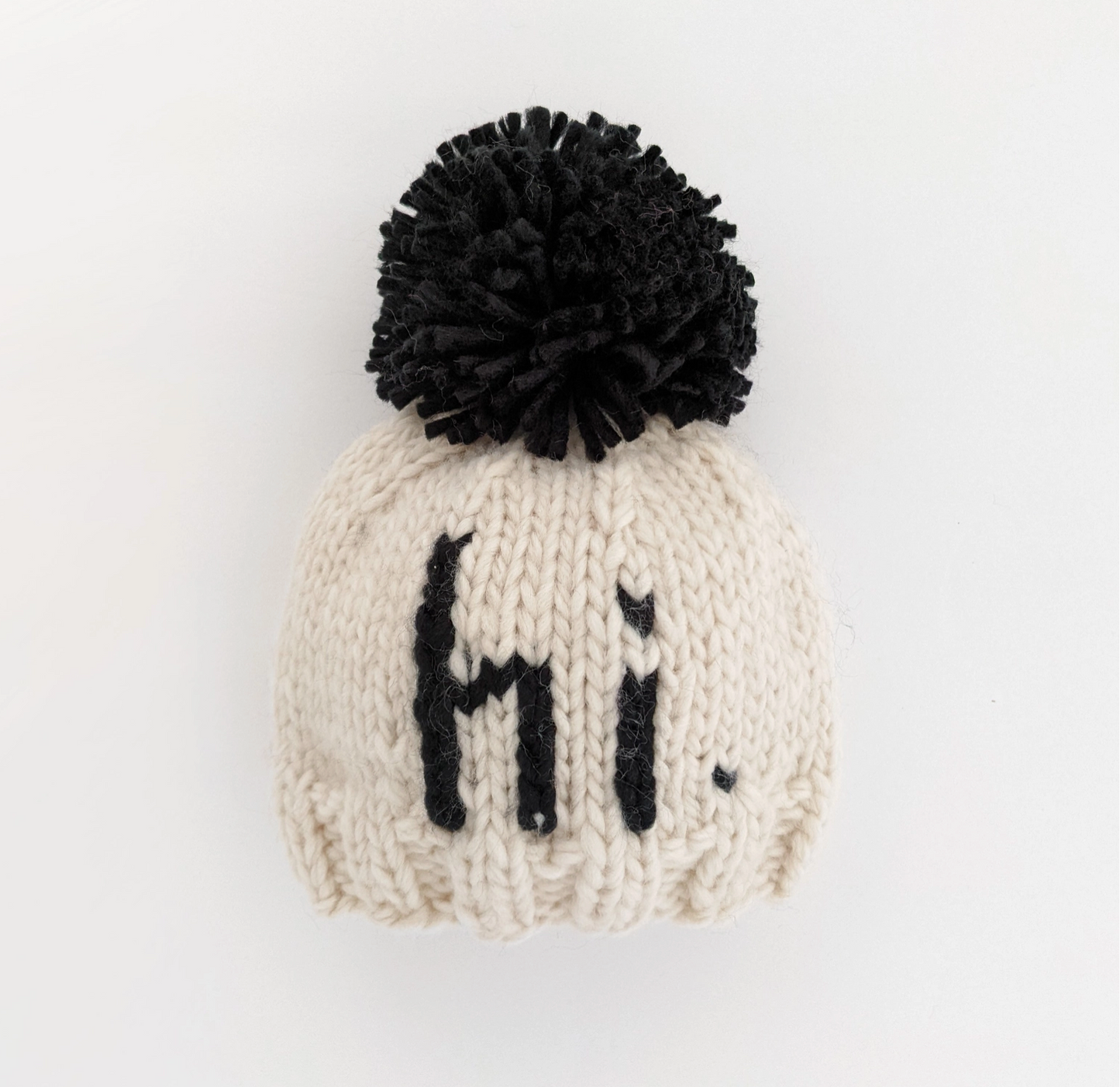 hi. Hand Knit Beanie, Black