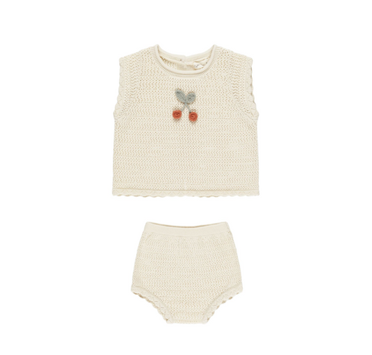 Scallop Knit Baby Set, Cherry