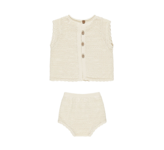 Scallop Knit Baby Set, Cherry