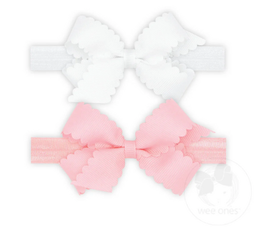 2 Pack Scalloped Bows on Band | White & Light Pink - Magpies Paducah