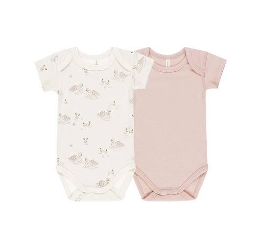 SHORT SLEEVE BODYSUIT, 2 PACK || SWANS, BUBBLEGUM - Magpies Paducah