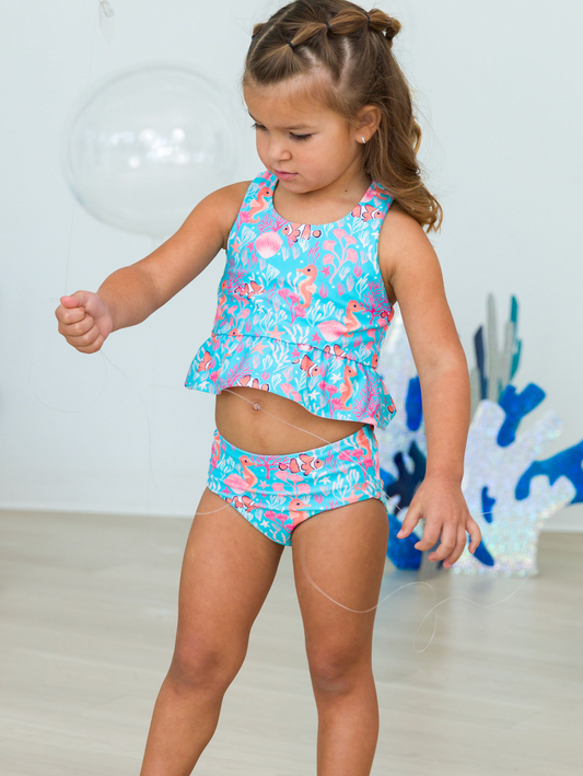 Reversible Peplum Tankini, Girls Ocean Tides - Magpies Paducah