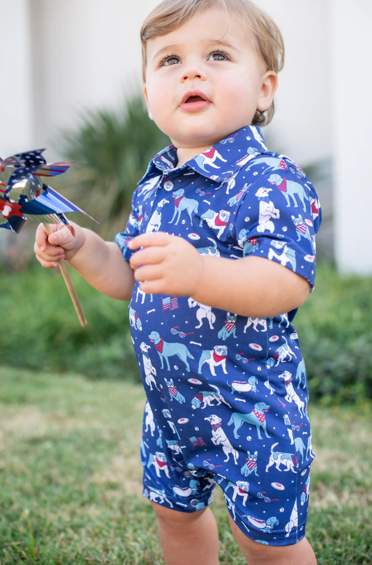 Short Sleeve Romper, Yankee Doodle Dogs