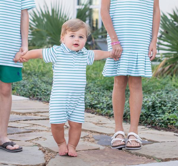 Polo Romper, Emerald Stripe