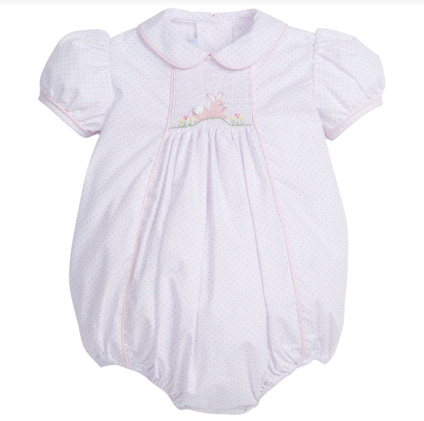 Chest Smocked Bubble, Pink Bunny