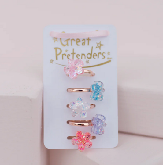 Boutique Shimmer Flower Rings, Set of 5 - Magpies Paducah
