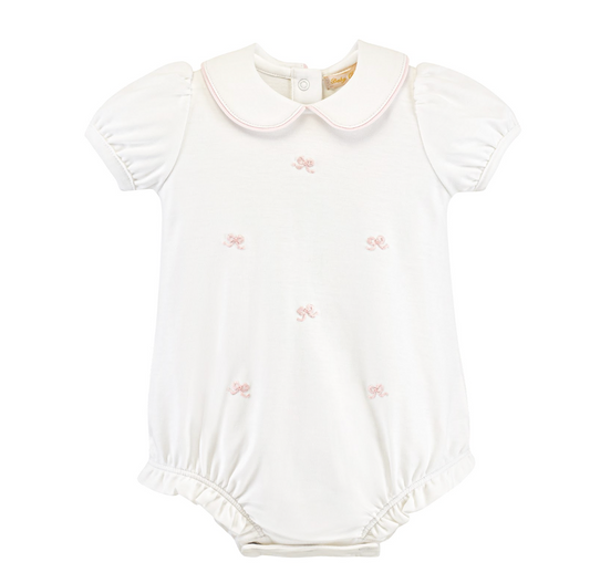 Hand Embroidered Collared Bubble, Pink Bows - Magpies Paducah