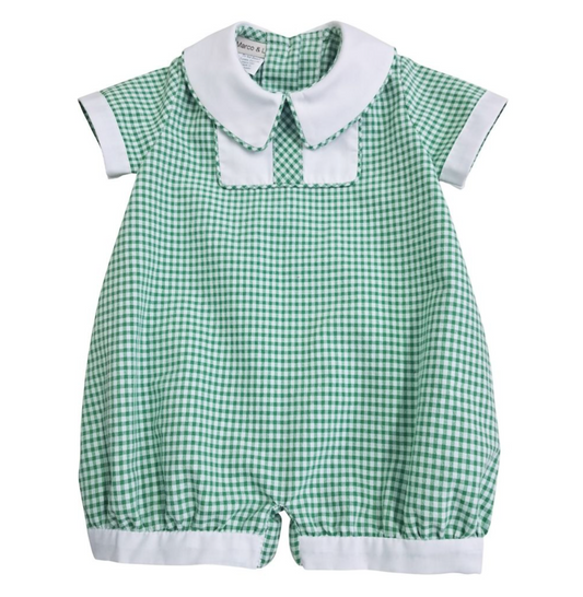 Boy Romper, Noah Green Seersucker - Magpies Paducah