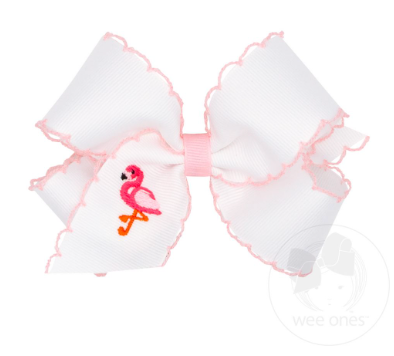 Medium Moonstitch Bow, White/Lt. Pink Flamingo - Magpies Paducah