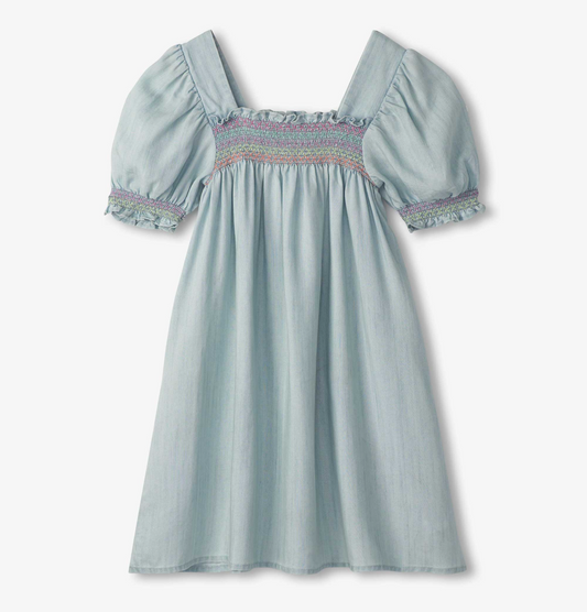 Puff Sleeve Smocked Dress, Soft Denim - Magpies Paducah