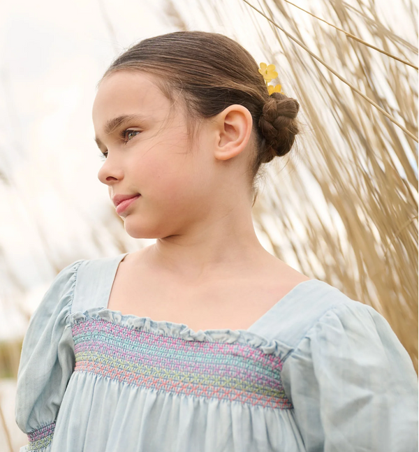 Puff Sleeve Smocked Dress, Soft Denim - Magpies Paducah