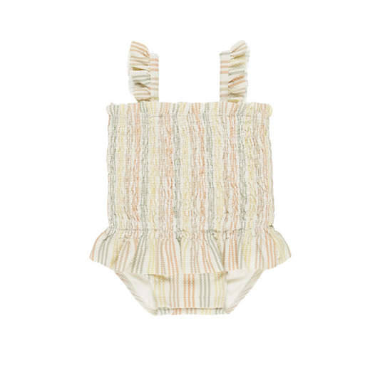 SMOCKED ONE-PIECE SWIMSUIT || MULTI STRIPE - Magpies Paducah