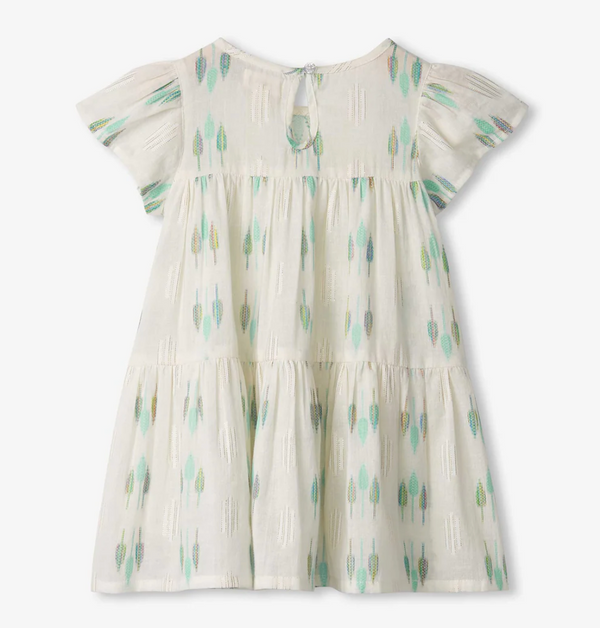 Woven Puff Dress, Blue Feathers - Magpies Paducah