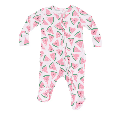 Zipper Ruffle Footie, Watermelon Hearts - Magpies Paducah
