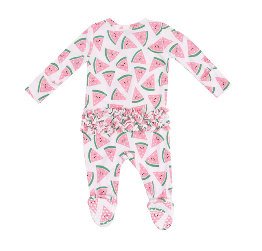 Zipper Ruffle Footie, Watermelon Hearts - Magpies Paducah