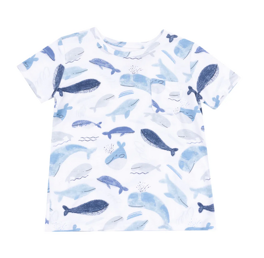 Crewneck Tee + Muslin Short, Blue Whales - Magpies Paducah