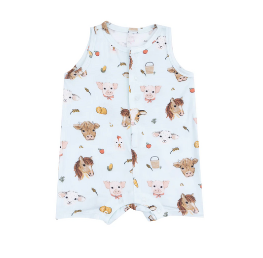 Sleeveless Short Romper, Vintage Animal Faces - Magpies Paducah