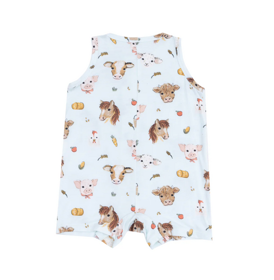 Sleeveless Short Romper, Vintage Animal Faces - Magpies Paducah