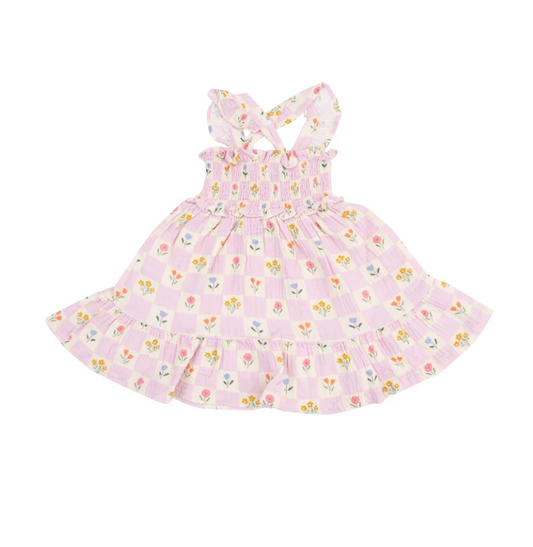 Smocked Ruffle Sundress, Floral Check - Magpies Paducah