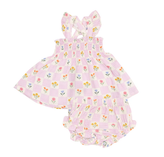Smocked Top + Diaper Cover, Floral Check - Magpies Paducah