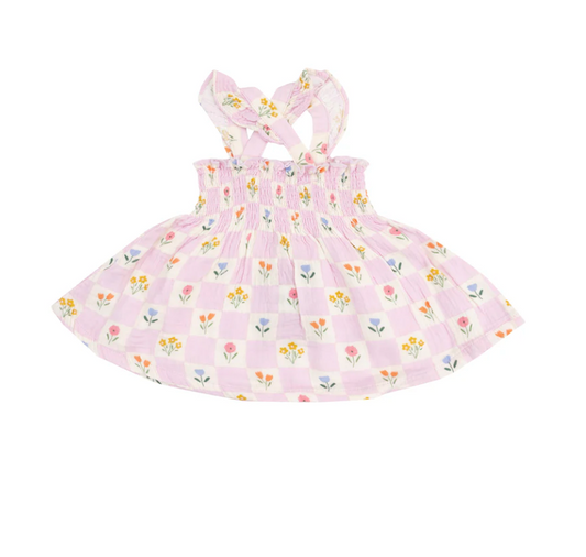 Smocked Top + Diaper Cover, Floral Check - Magpies Paducah