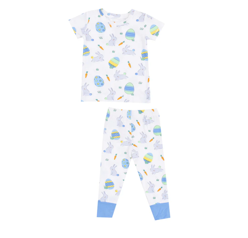 Short Sleeve PJ Set, Blue Easter Bunnies - Magpies Paducah