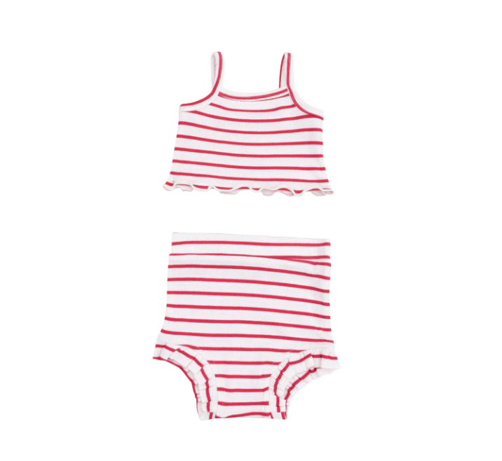 Tank + High Waist Short, Vintage Red Stripe - Magpies Paducah