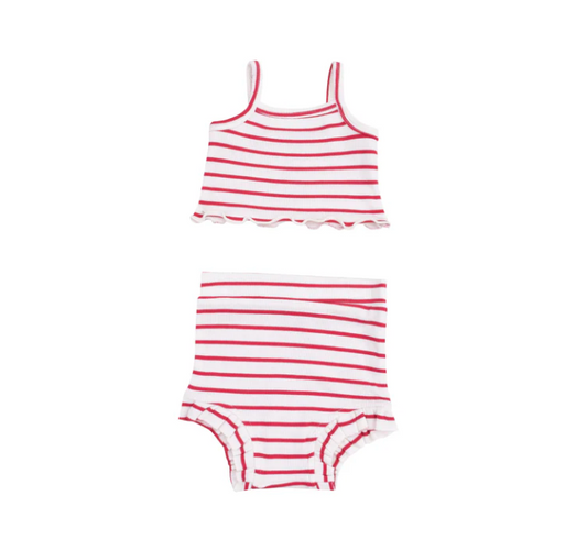 Tank + High Waist Short, Vintage Red Stripe - Magpies Paducah