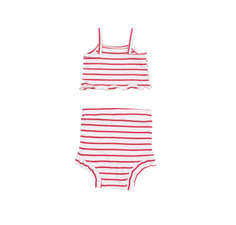 Tank + High Waist Short, Vintage Red Stripe - Magpies Paducah