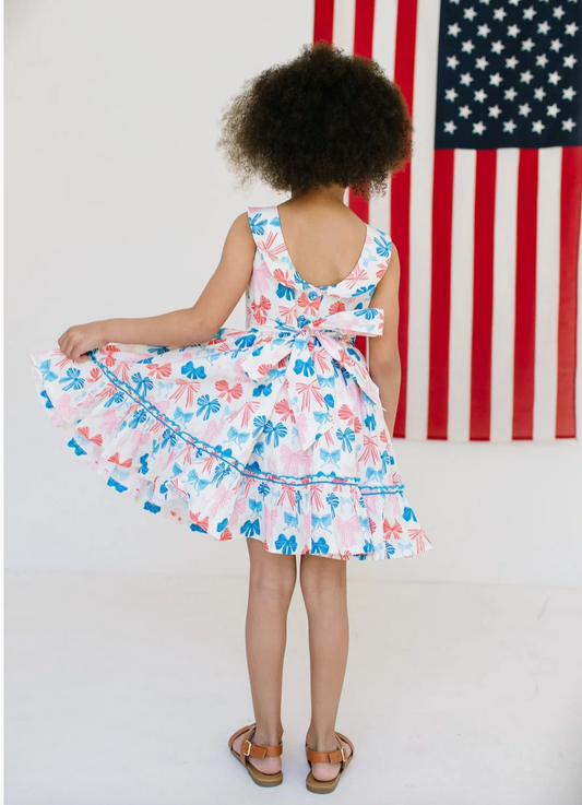 Lara Poplin Dress, Patriotic Bows