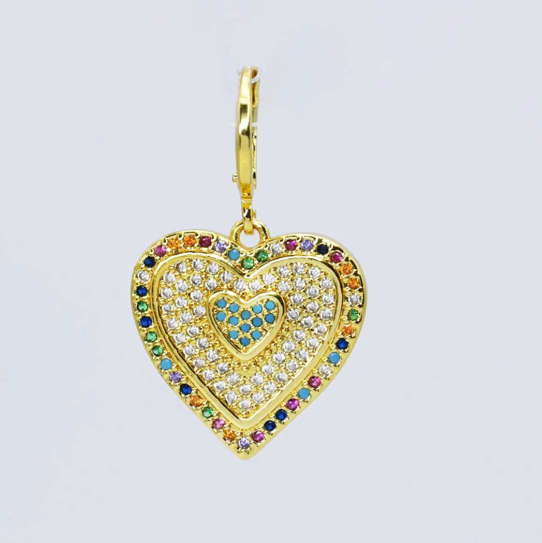 Rainbow Stone Heart Charm - Magpies Paducah