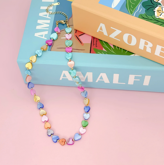 Multi Heart Stone Necklace, Rainbow - Magpies Paducah