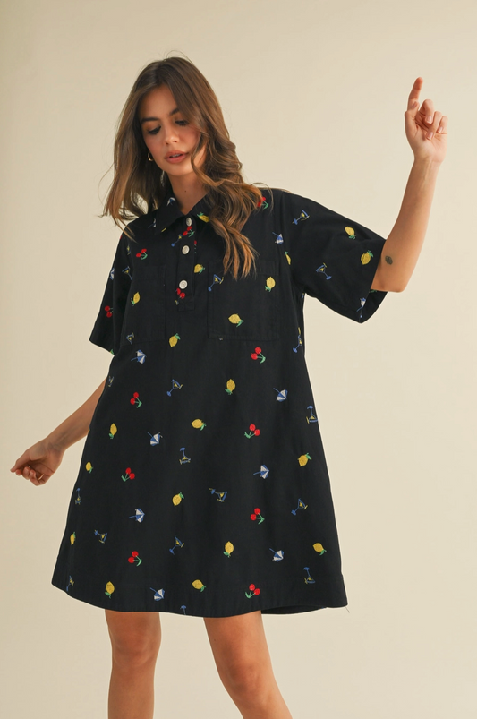 Women's Summer Mix Embroidery Dress, Black