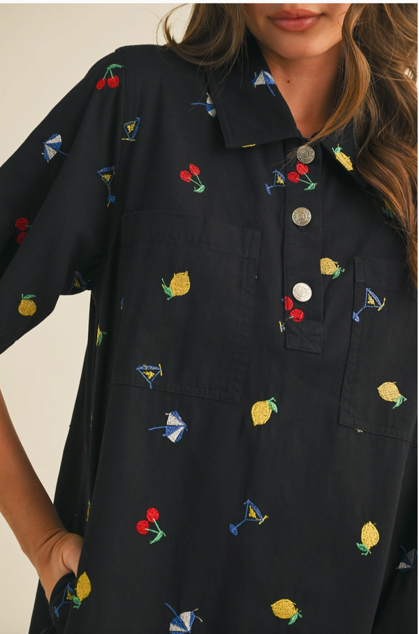 Women's Summer Mix Embroidery Dress, Black