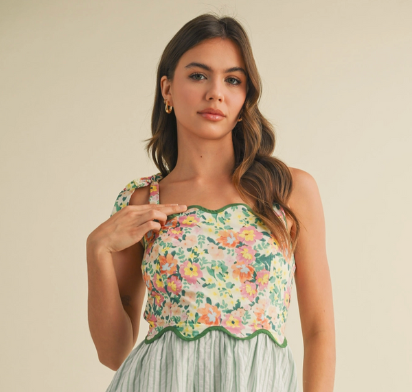 Women's Scallop Print Dress, Dusty Sage - Magpies Paducah