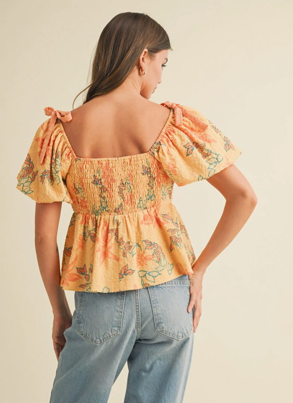Women's Peplum Waist Top, Papaya Floral - Magpies Paducah