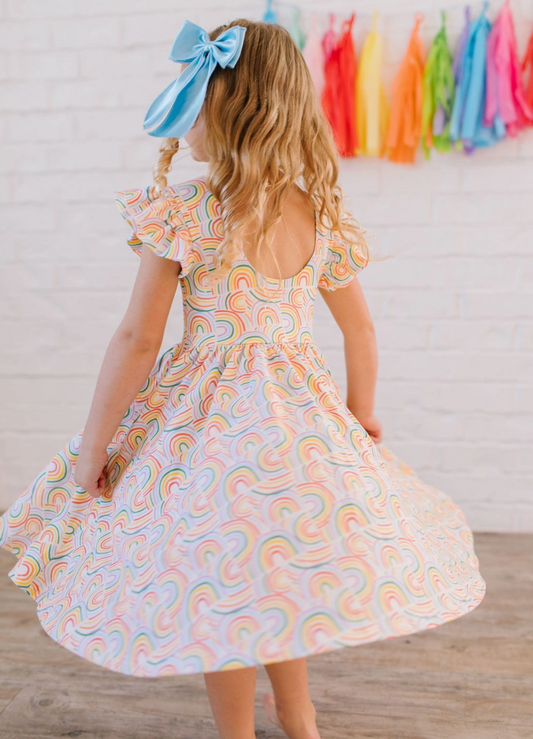 Olivia Twirl Dress, Primary Rainbow - Magpies Paducah