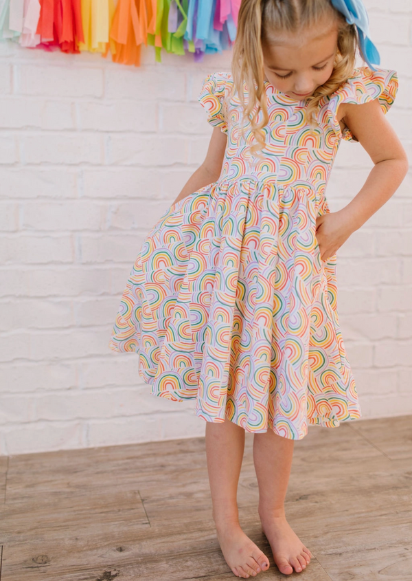 Olivia Twirl Dress, Primary Rainbow - Magpies Paducah