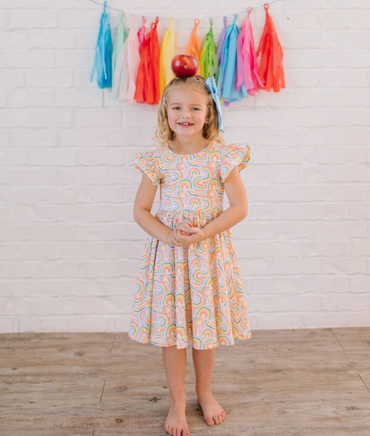 Olivia Twirl Dress, Primary Rainbow - Magpies Paducah