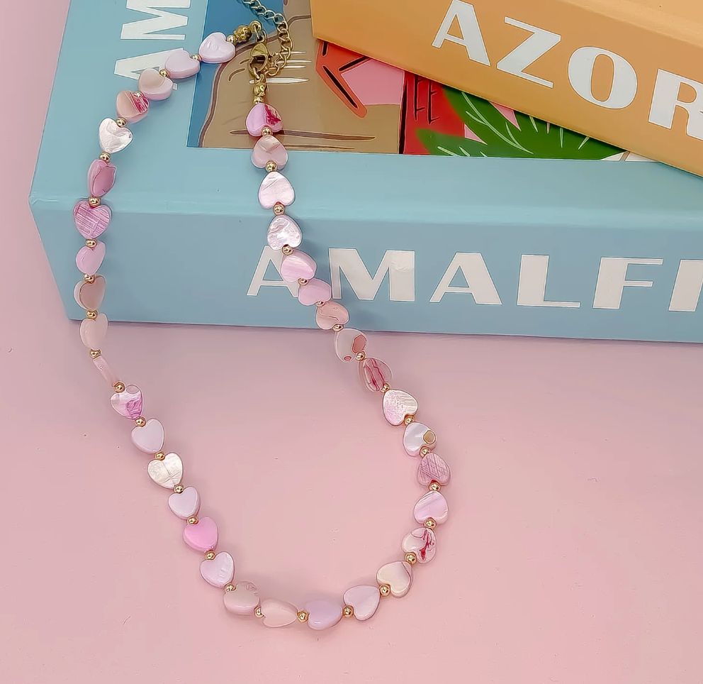 Multi Heart Stone Necklace, Pink - Magpies Paducah