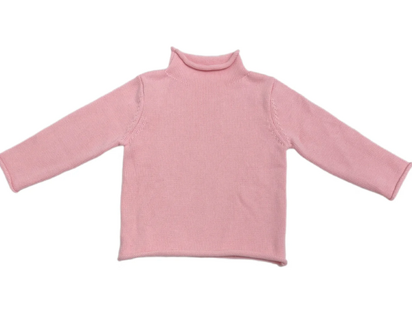 Cotton Knit Rollneck Sweater, Light Pink - Magpies Paducah