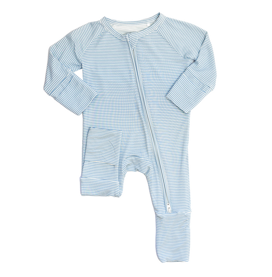 Mini Stripe Sleep Romper, Dark Blue - Magpies Paducah