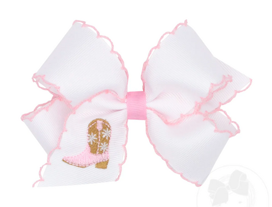 Medium Moonstitch Bow, Pink Cowgirl Boot - Magpies Paducah