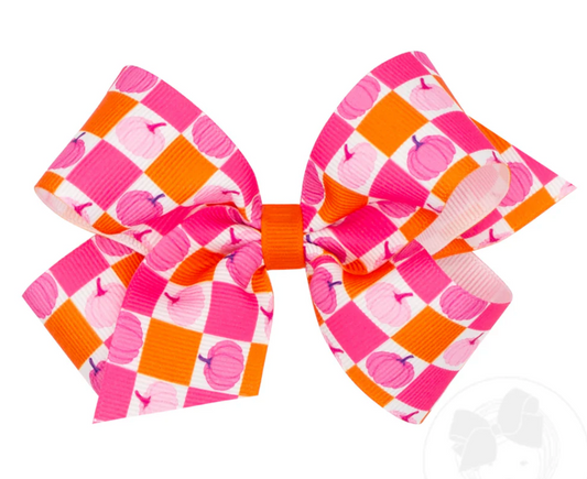 Medium Print Bow, Pink Checkered Pumpkin - Magpies Paducah