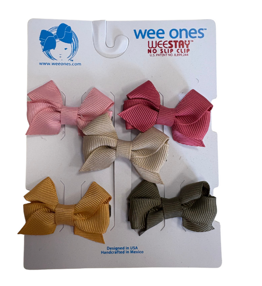 5 Pack Tiny Grosgrain Bows, Fall Pinks & Neutrals - Magpies Paducah