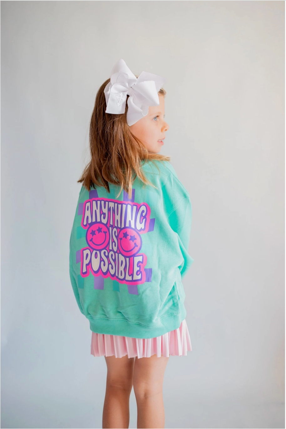 Anything Is Possible Smiley Sweatshirt, Aqua - Magpies Paducah