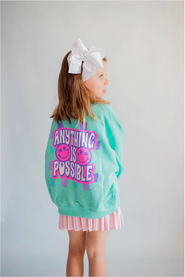Anything Is Possible Smiley Sweatshirt, Aqua - Magpies Paducah
